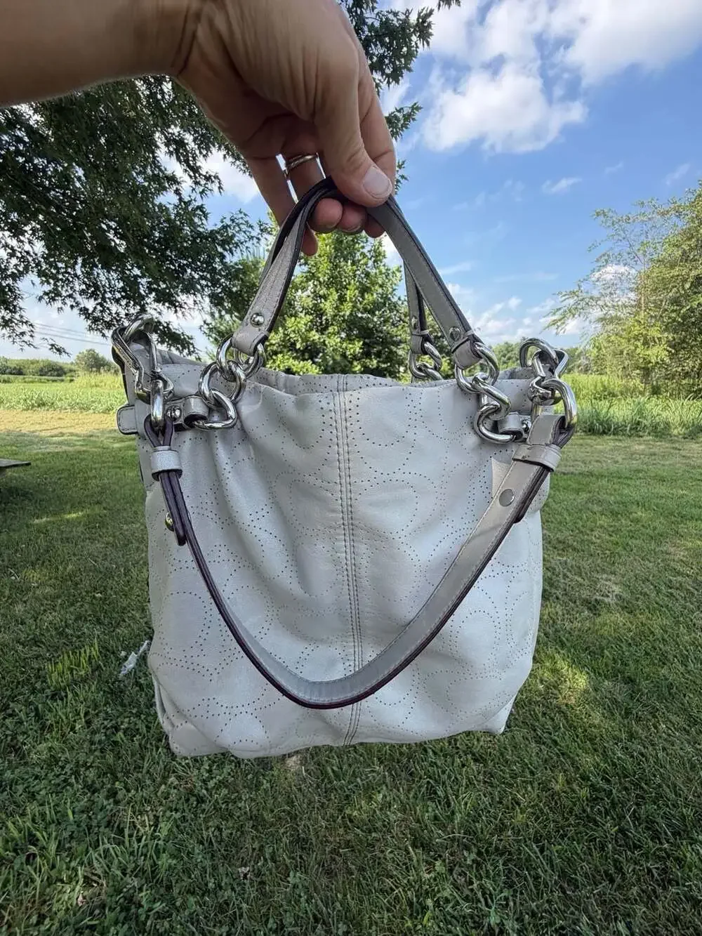 Gray Coach Brooke Perforated Leather Hobo Shoulder Bag F16908